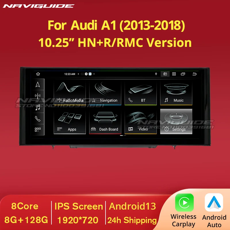 NAVIGUIDE 10.25 Inch Android13 Wireless Carplay Auto For Audi A1 2013-2018 Car Radio Multimedia Player Bluetooth GPS Headunit