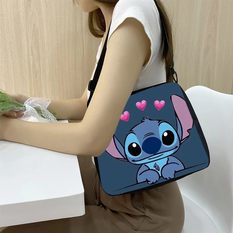 2024 Disney Stitch Print Tote Bag for Women Cartoon Pattern Lilo and Stitch Fashion Shoulder Bags Girls Large Capacity Handbag