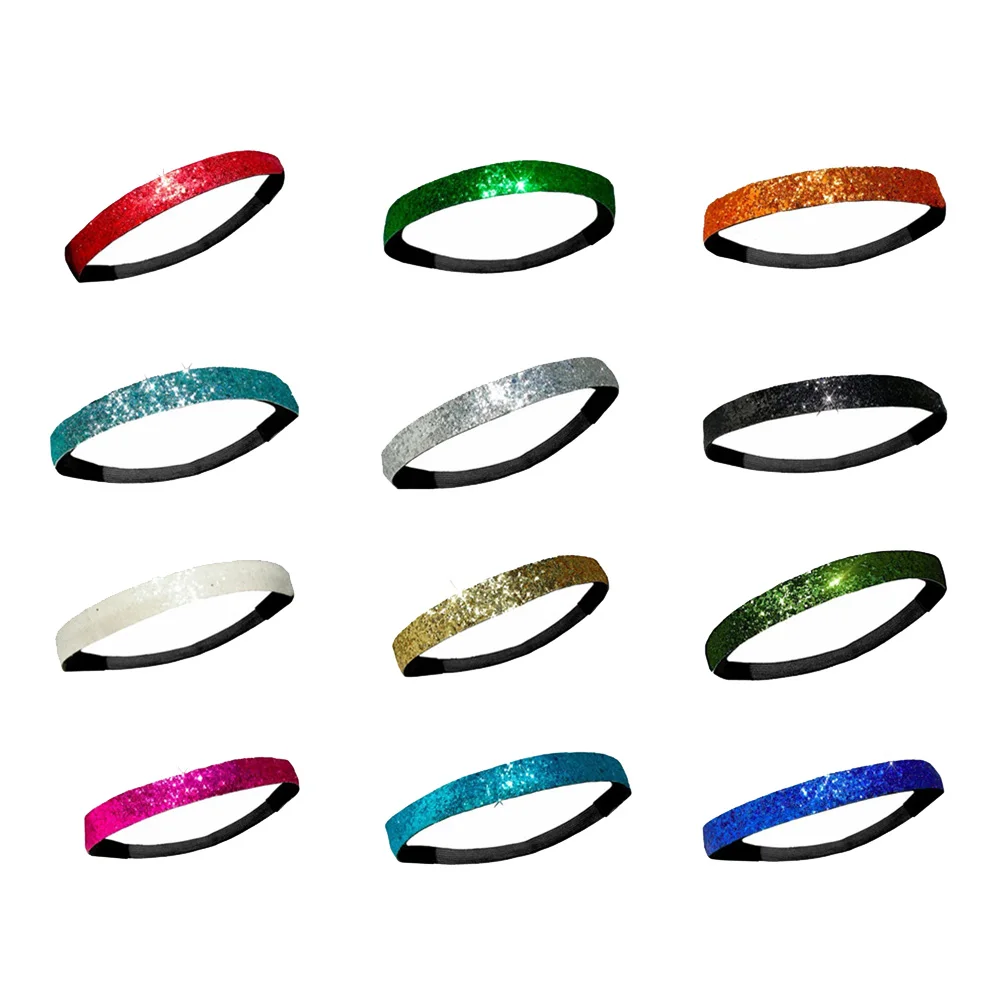 

12pcs Candy Color Sports Headband Glitter Hair Bands Shiny Elastic Hair Accessories For Women Creative Headwear Party