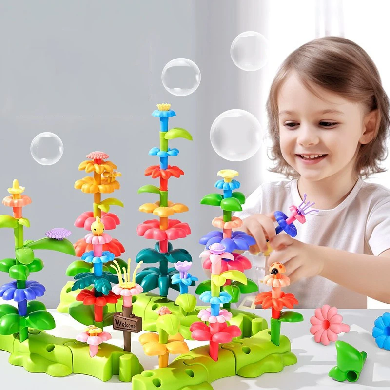 

Building Block Set - DIY Flower Garden Toys, Large-Piece Plastic Puzzle for Creative Kids, Boys & Girls!