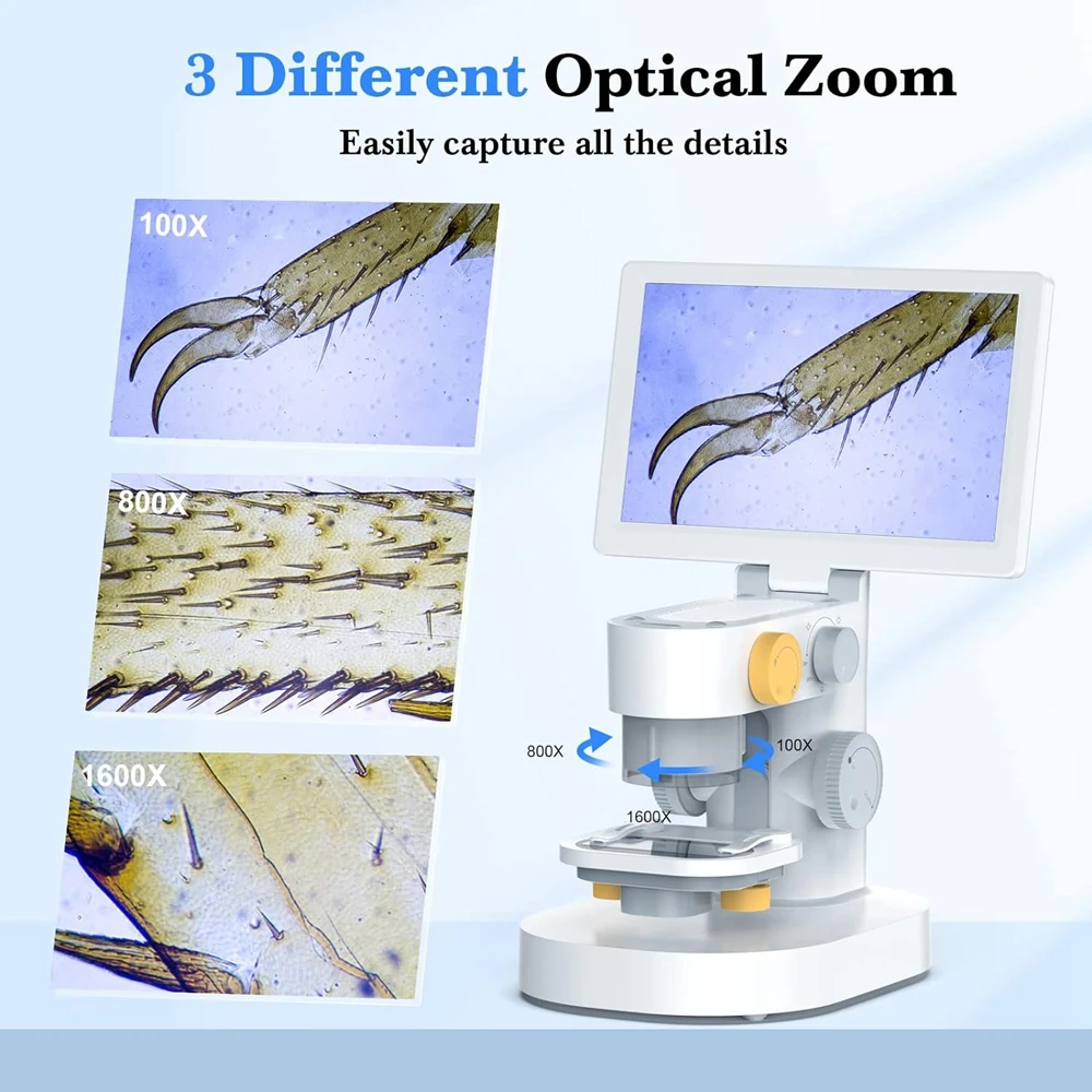 Imagem -04 - Microscópio Digital Biológico para Crianças 1600x Lentes Ópticas Objetivas Lupa Stem Câmera in Touch Screen Microscópios de Medição