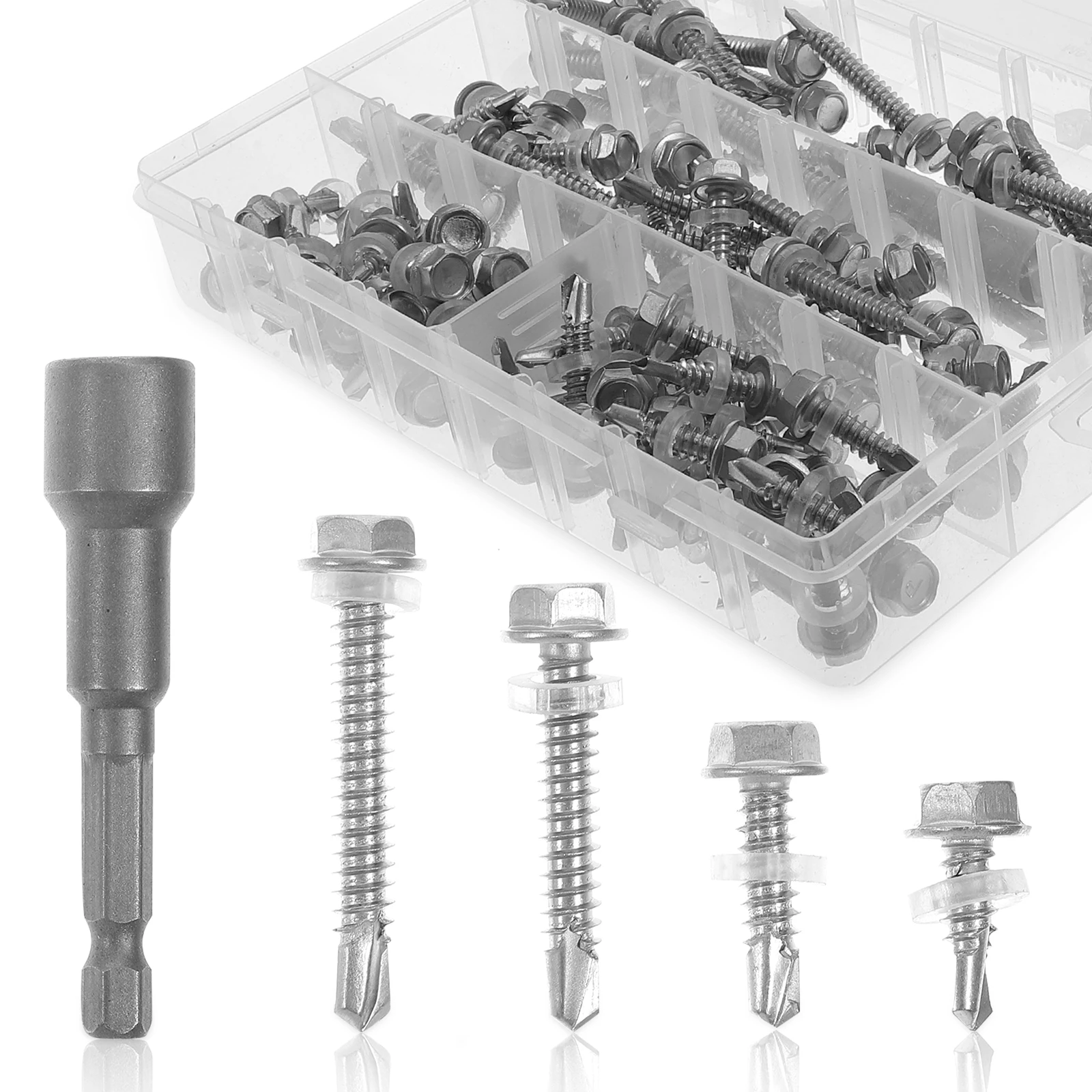 

100 Pcs Drill Tail Screws Assortment 410 Stainless Steel Hexagon Washer Metal Uniform Force Electrical Panel M6 Socket Head