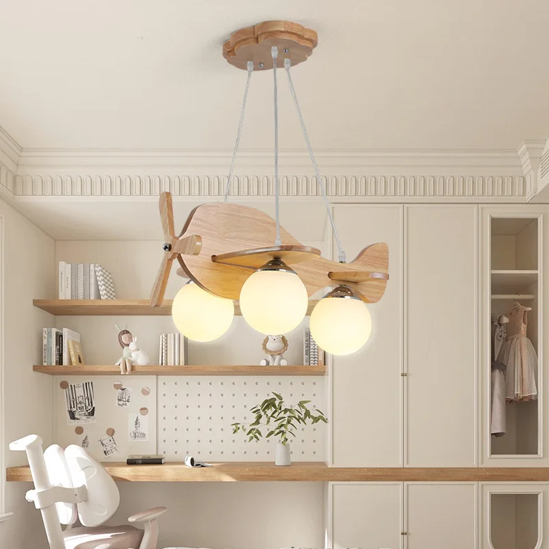 Aircraft chandelier simple modern creative art boy room decorative light log wind design children's room light