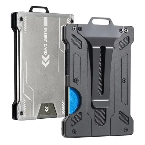 Karbon Fiber Metal Kredi Kartı Tutucu Mini Alüminyum RFID Sihirli erkek Cüzdan Mekanik kart paketi Göğüs Kart Sahibi Kılıf Cüzdan
