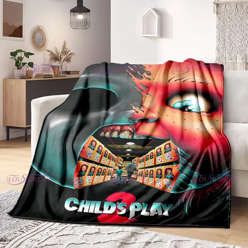 Watching Horror Stimulate Movie Blanket Child Play Character Chucky Blanket Home Couch Warm Bedspreads Soft Flannel Blanket