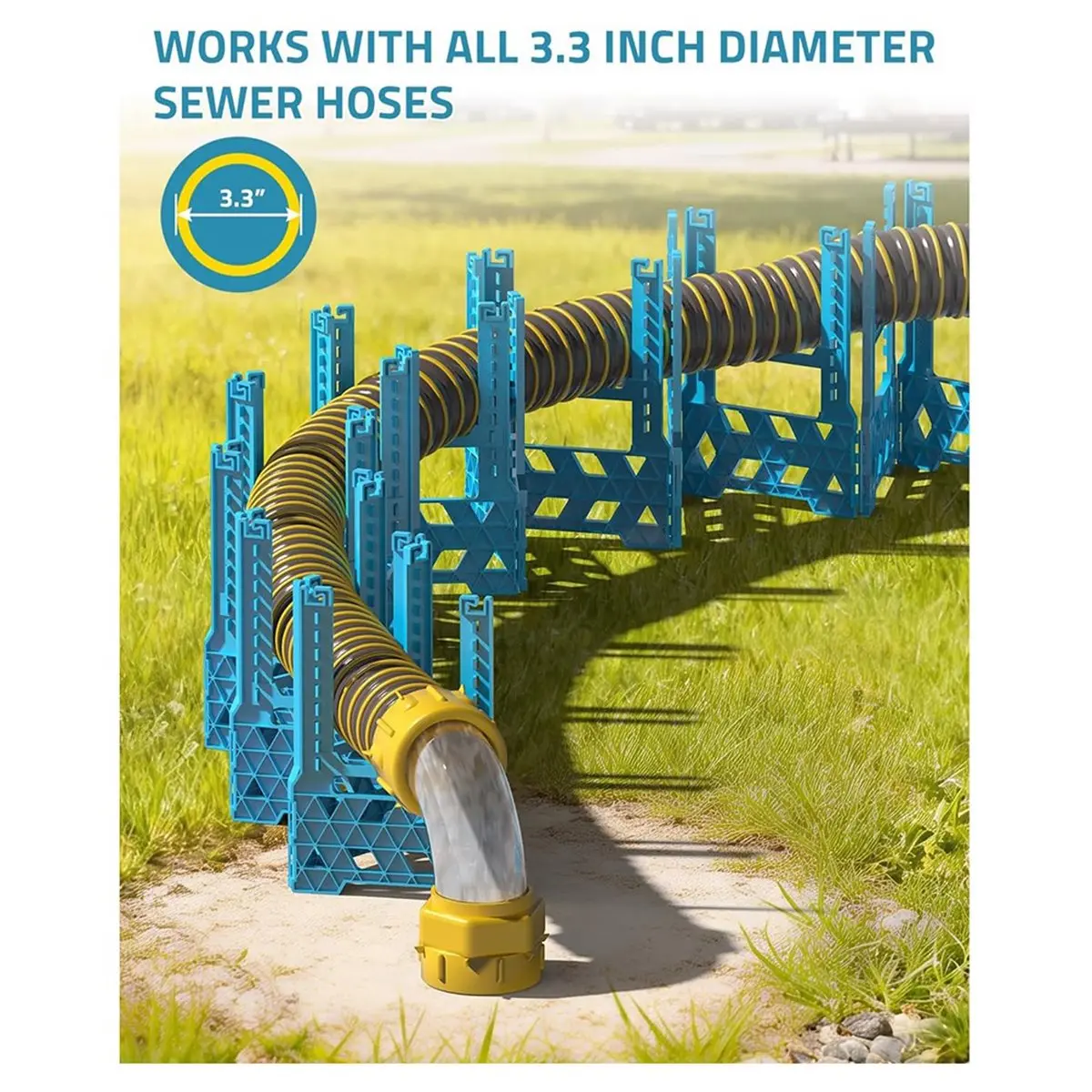 10FT RV Sewer Hose Support, Height Adjustable Sewer Hose Support for RV , Deep Cradles Design, Quick Setup