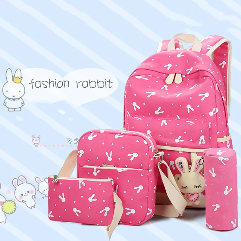 

The Cute Rabbit Set of Four Portable Simple Backpack College Student Bags for Women School Backpacks