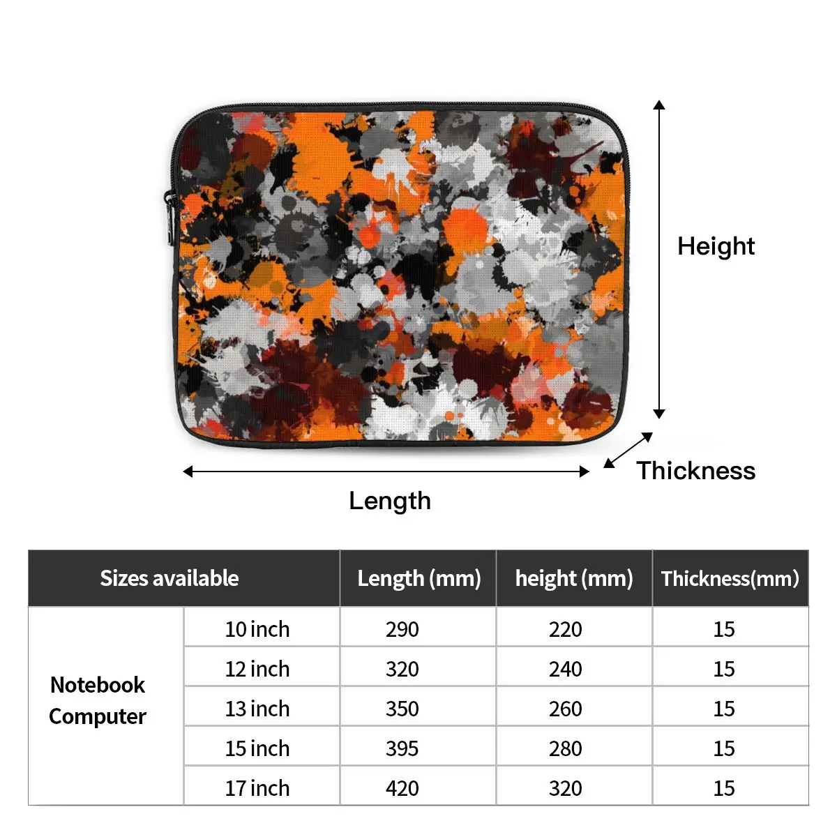 برتقالي ورمادي الطلاء الرشاش حقيبة لابتوب 12 13 15 17 بوصة حقيبة دفتر كم كامو صدمات حقيبة