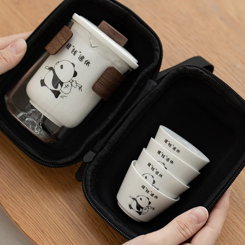 Cultural and Creative Panda Travel Tea Set One Pot Four Cups Outdoor Camping Quick Cup Portable Ceramic Teaware Gift