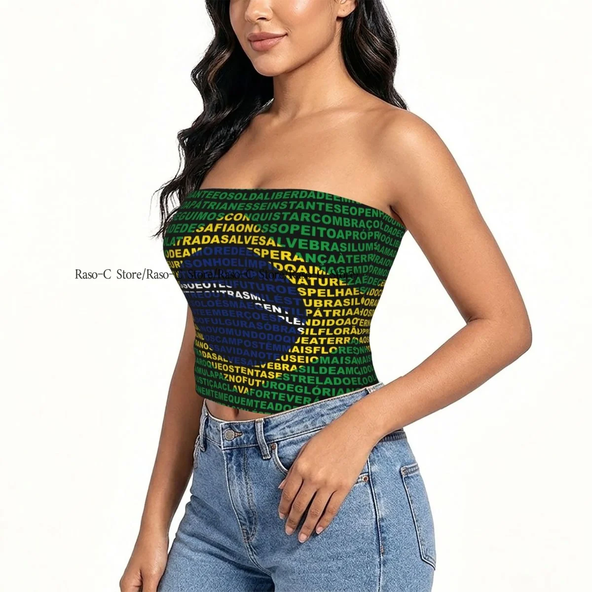 Women strapless blouses sleeveless Brazil Flag halter-neck sexy short-sleeved blouses