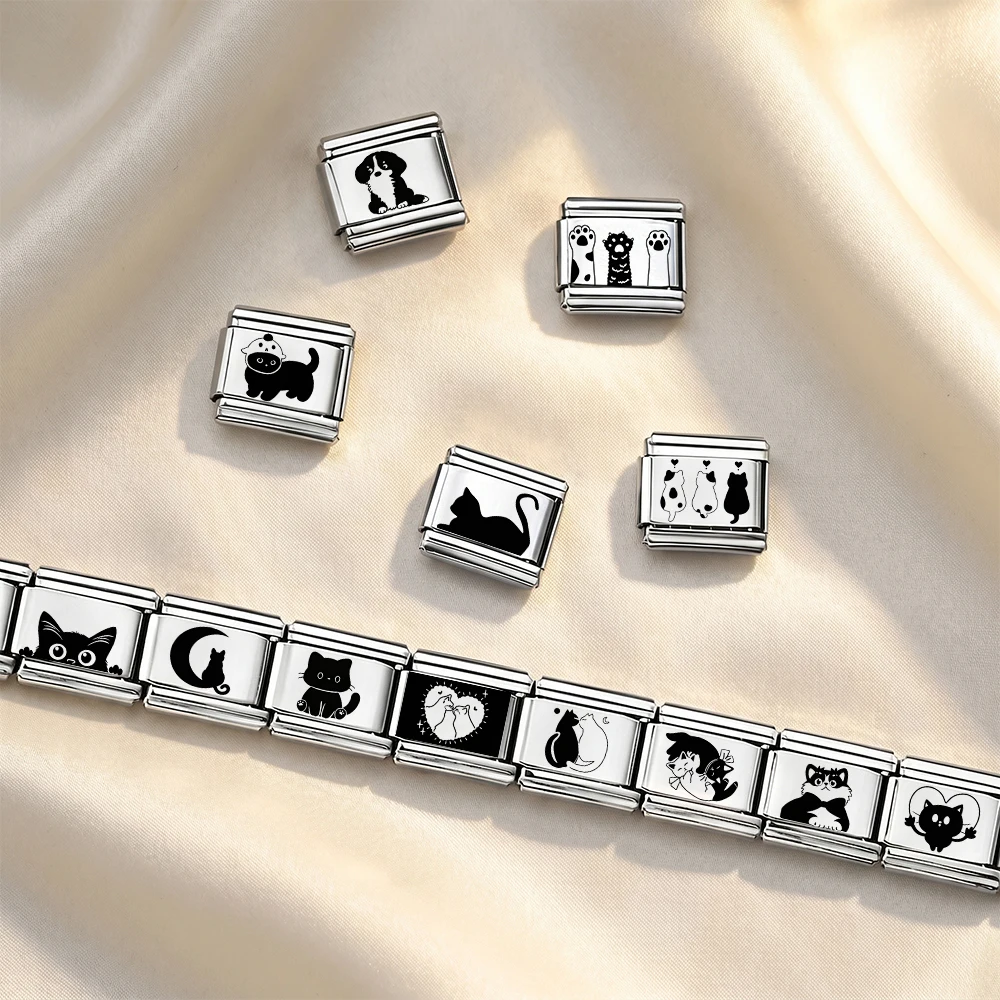 1 Stück Modische Laser-Charms mit Katzen-, Hunde- und Bärenmotiven, passend für 9mm Perlen, DIY-Armband, Edelstahlschmuck – Detail 3