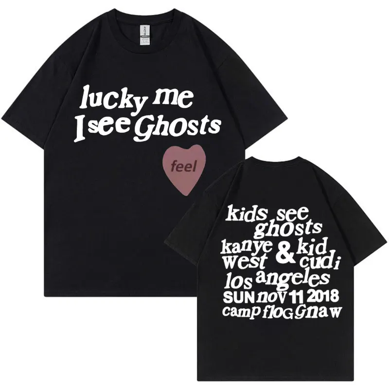

Kanye West Men's and Women's Engraved Printed T-Shirts, Lucky Me I See Ghost Printed Casual Shirts Fashion Cotton Short Sleeves
