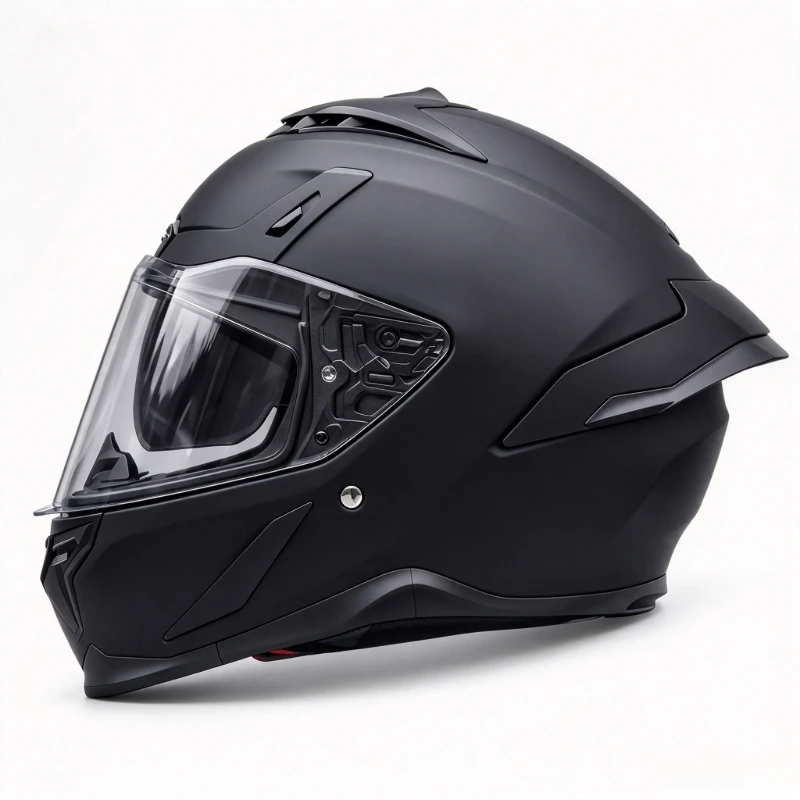 Lusterless Black Sport Touring Motorcycle Full Face Helmet Built-In Tinted Sun Lens Sculpted Aero Profile Assorted Custom