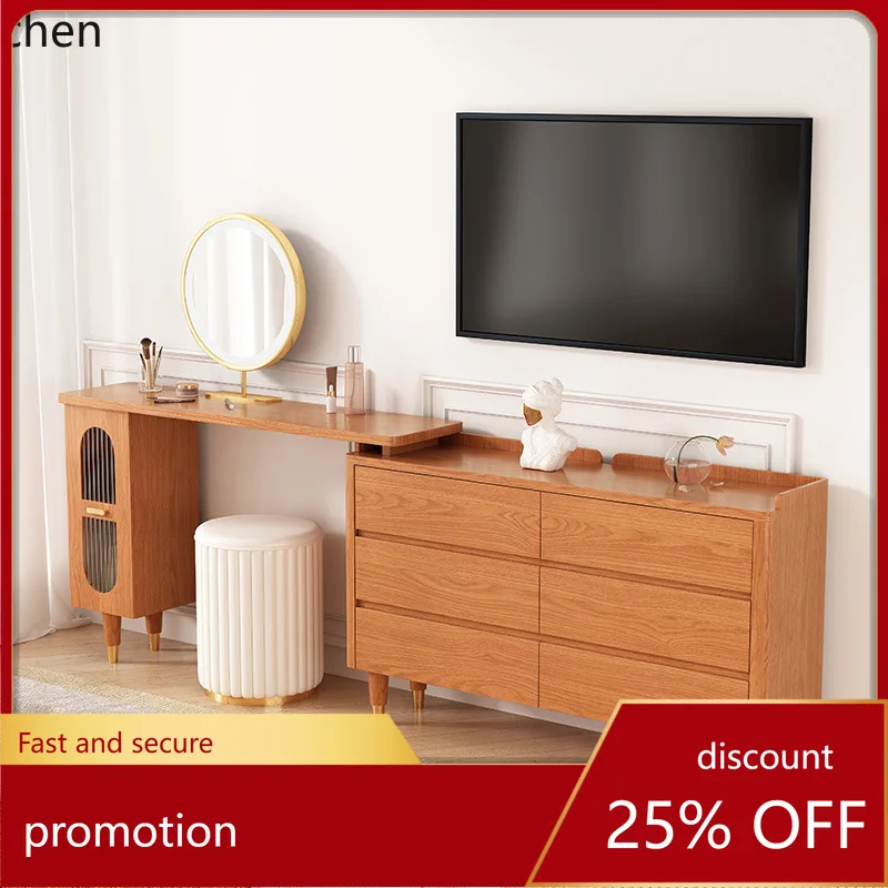 

ZML Dressing Table TV Cabinet Integrated Corner Retro Storage Cabinet Extendable Bedroom Bedside Cabinet Makeup Table