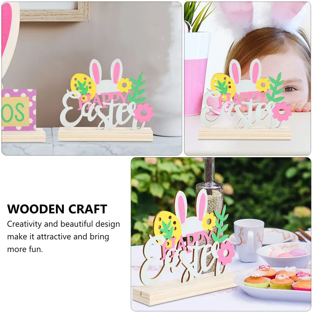 1Pcs Easter Wooden Adornment Cute Rabbit Theme Safe Non Toxic Handcrafted Decoration for Shelf Table Window Sill Photo Prop