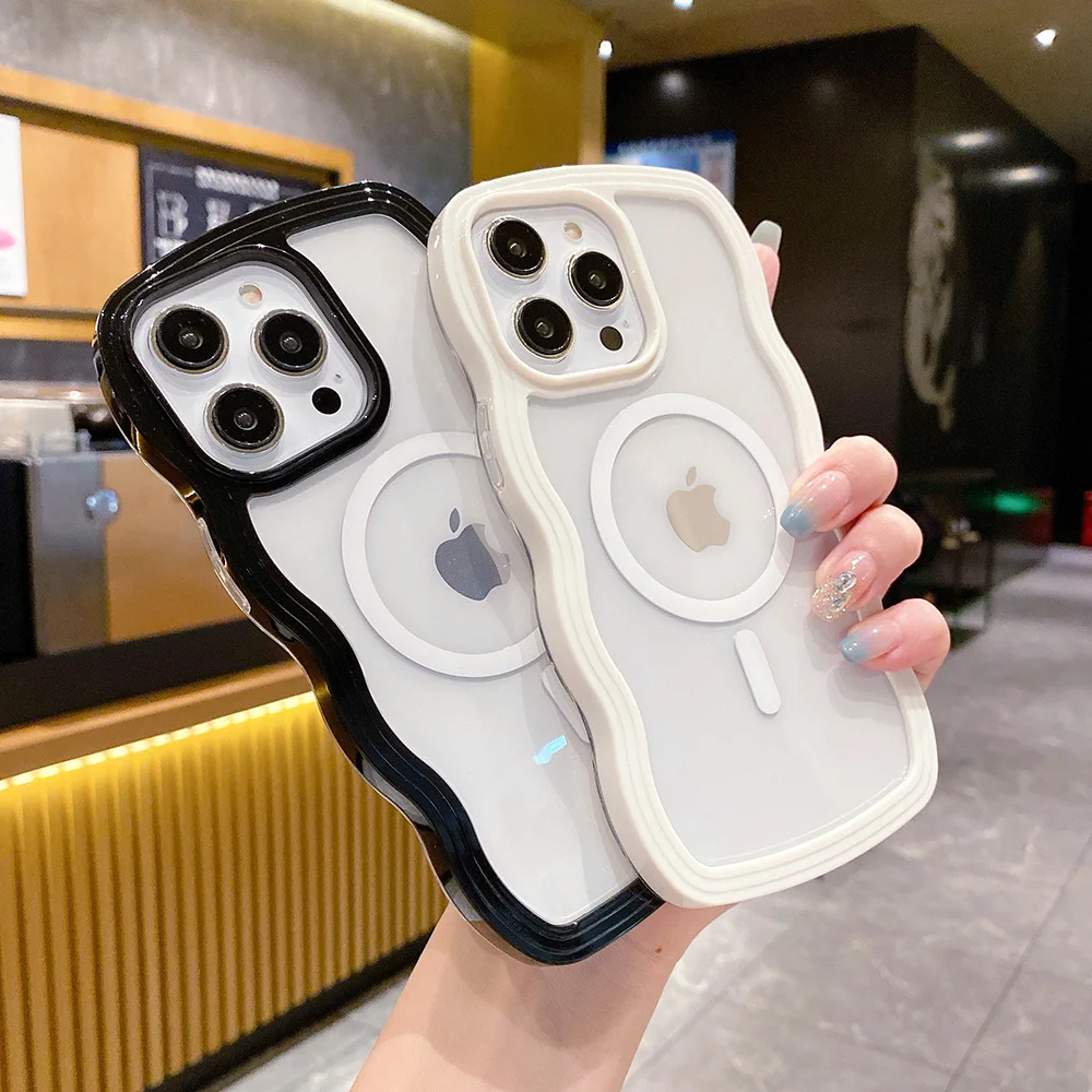 Doce cor ondulado para caso magsafe para iphone 14 pro max 13 12 pro max 11 pro max casos carga magnética sem fio capa à prova de choque