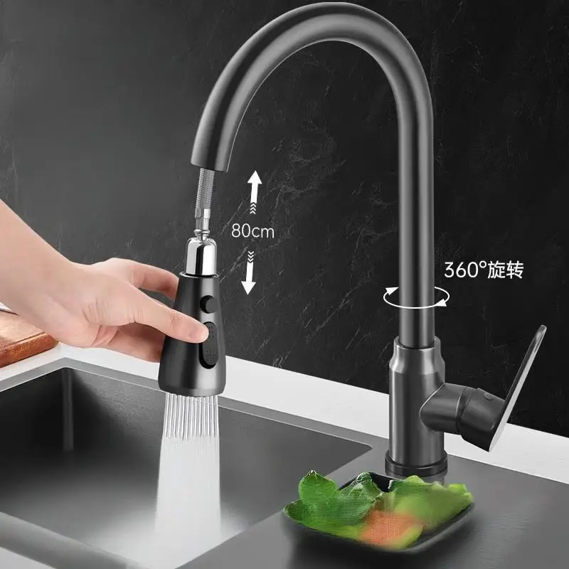 

Полностью медный кухонный смеситель, выдвижная выдвижная раковина для горячей и холодной воды под давлением и брызгозащищенная, L24328