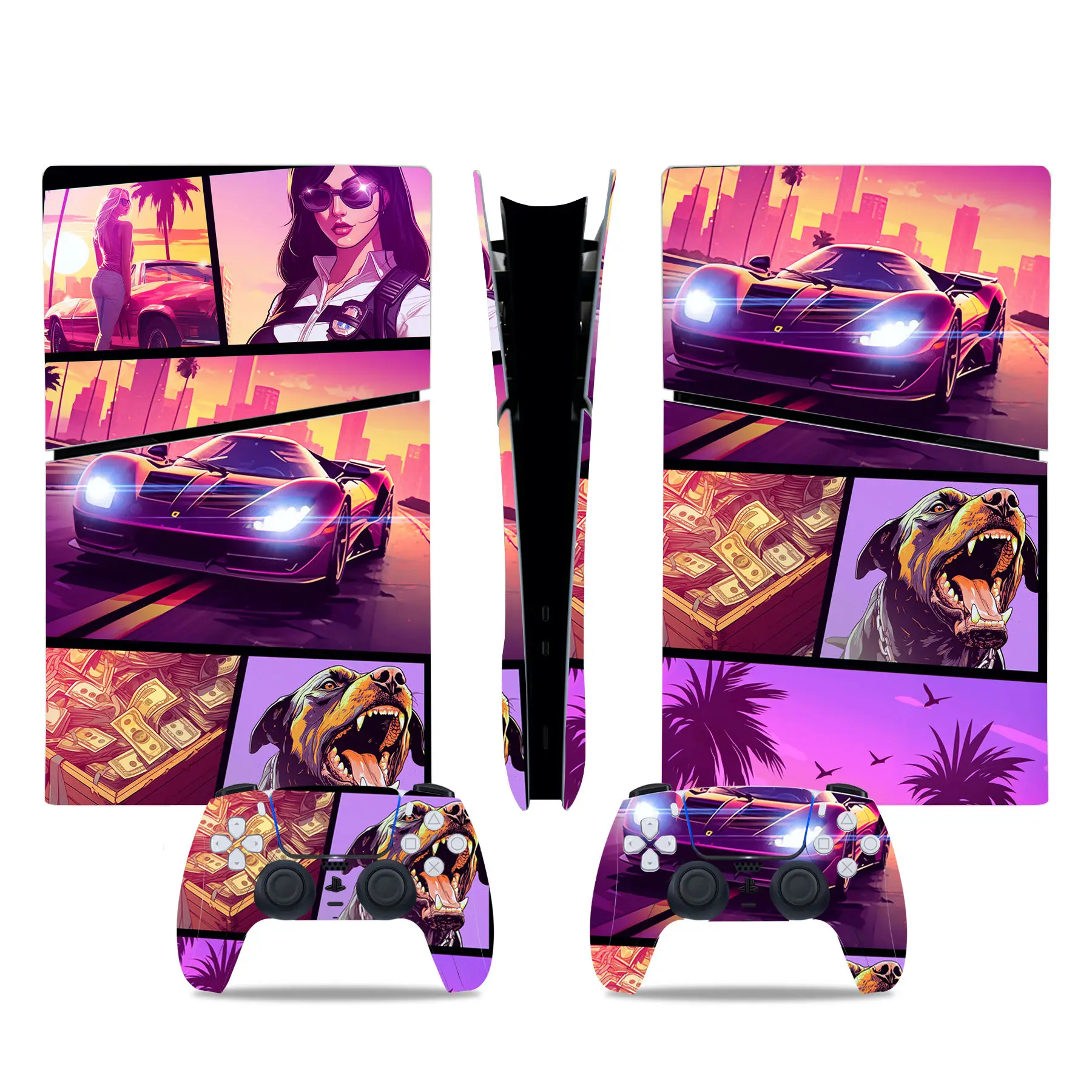 ملصق جلد رقمي تلقائي كبير للسرقة ، غطاء لاصق لوحدة التحكم و وحدتين تحكم ، فينيل ، تلقائي VI ، GTA 6 ، جديد