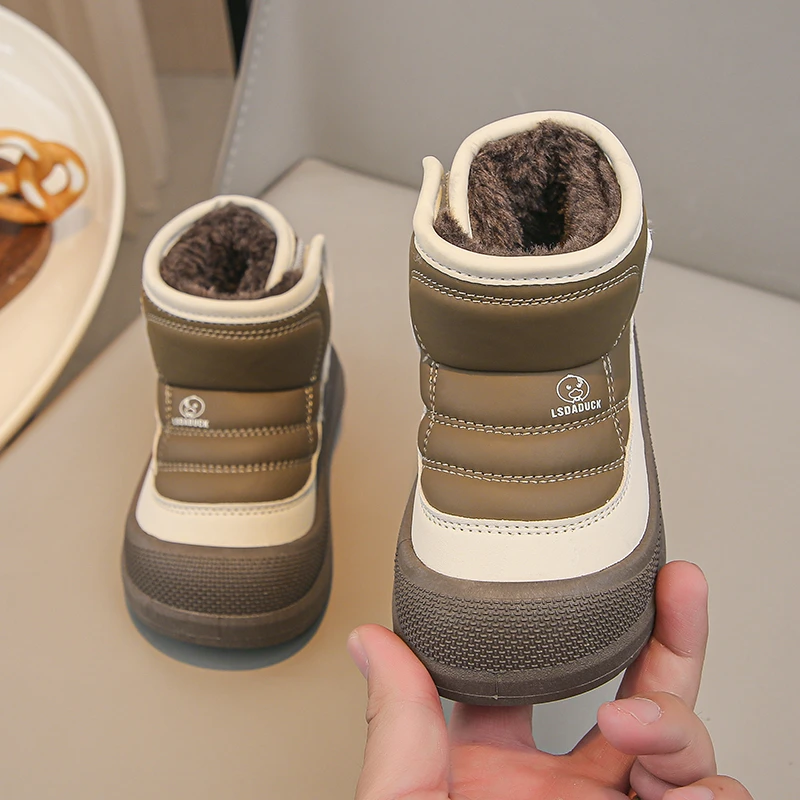 Kleinkind-Sneaker mit Fleecefutter und hohem Schaft für den Winter, wasserdichtes Obermaterial, schützende Zehenkappe, rutschfeste Freizeitschuhe für Jungen und Mädchen, Größe 21–30 – Detail 5