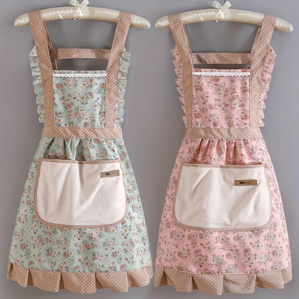 

Cute Canvas Apron with Pockets Breathable Floral Kitchen Apron Chef Apron Waitstaff Work Uniform Cook Apron Kitchen Accessories