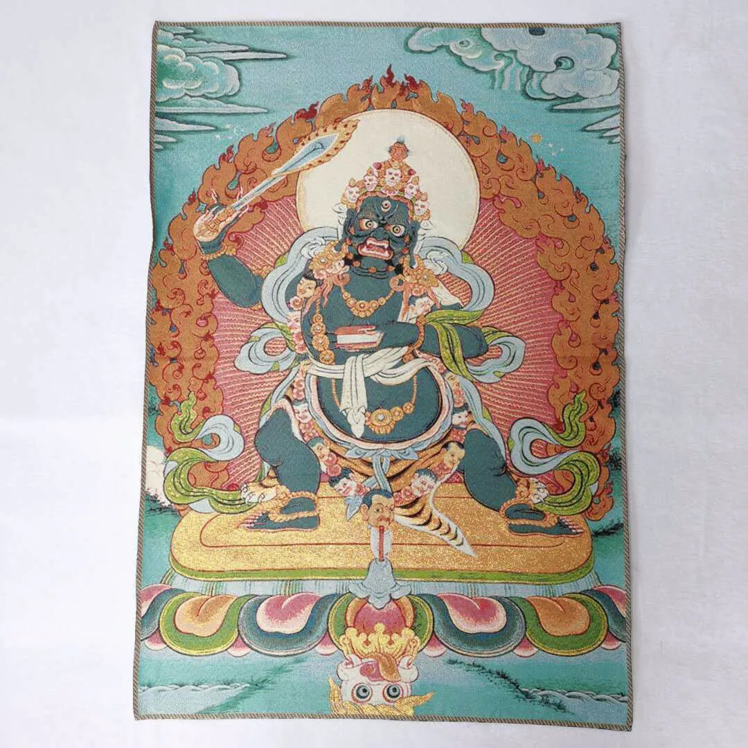 

36"Tibet Tibetan Cloth Silk Black Wenshu Manjushri Tangka Thangka Mural