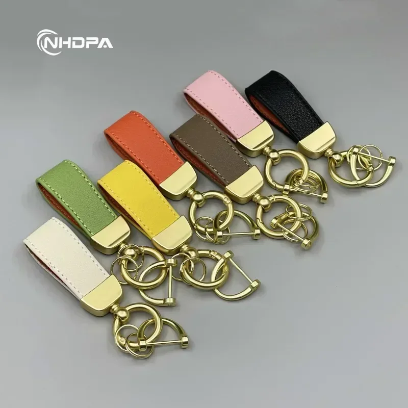 Gantungan kunci mobil kulit dengan Logo logam untuk Bentley Ferrari Maybach Mercedes BMW Audi VW Toyota Honda Hyundai gantungan kunci Aksesori