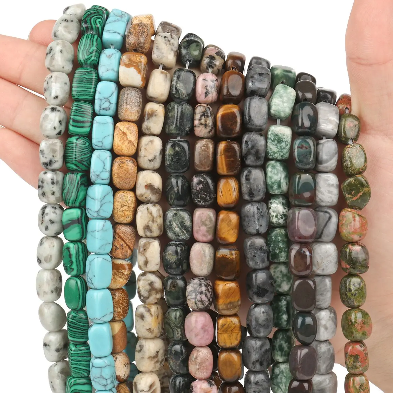 8x12mm Natural Rectangle Stone Beads Amazonite Blue Turquoise Malachite Opal Quartz Gem Beads For Jewelry Making DIY Bracelets