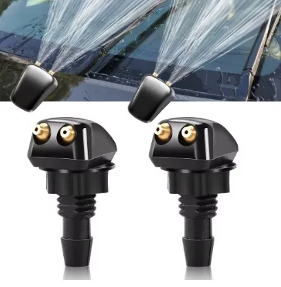 

2Pcs Washer Nozzles Windshield Black Plastic Wiper Washer Spray Nozzle Car Dual Holes Windshield Washer Nozzle Wiper Water Spray