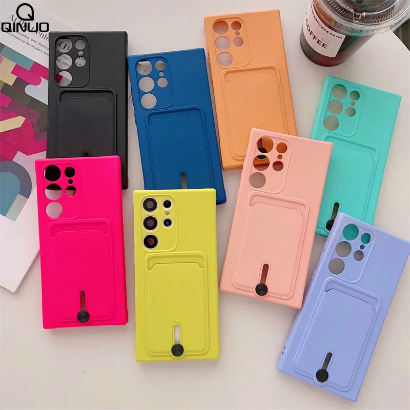 Silicone Card Holder Phone Case For Samsung Galaxy S24 S23 S22 S21 S20 FE Ultra Plus A02 A12 A21S A22 A32 A52 A72 A51 A71 Cover