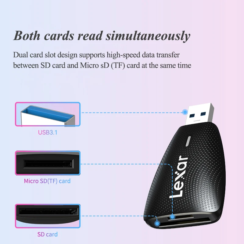 قارئ بطاقات Lexar USB3.1 USB3.2 Type-C إلى SD MicroSD TF بطاقة للكمبيوتر المحمول الذكية قارئ بطاقات الذاكرة microsd محول بطاقة SD