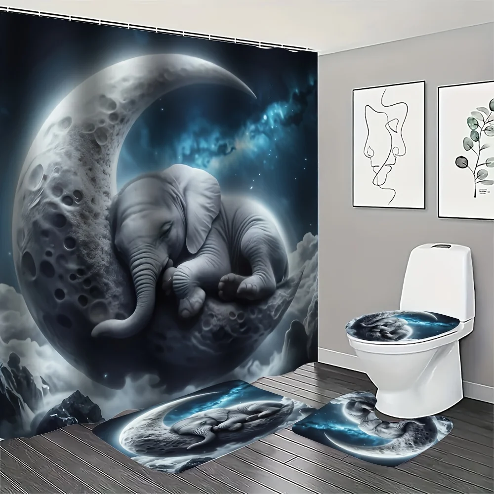 

Elegant Sleeping Cat Print Shower Curtain Four-Piece Set - Modern Bathroom Decor for a Cozy and Stylish Ambiance