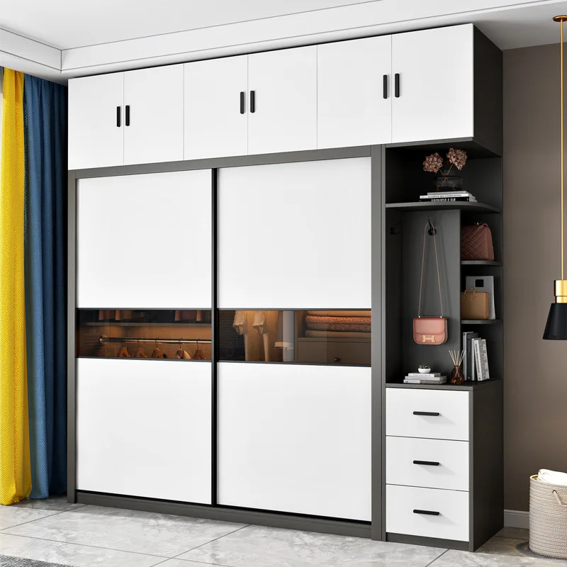 Solid Wood Wardrob  2023 New Modern Simple Closet Desk Combination Bedroom Cabinet Home Furniture