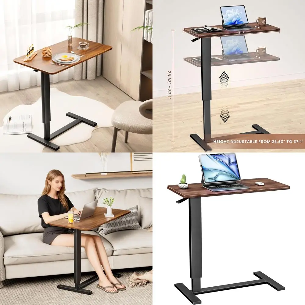 

Adjustable Overbed Bedside Table with Wheels, Hospital Bed Table,Tray Table for Home Use, Mobile Bedside Table,Walnut Brown