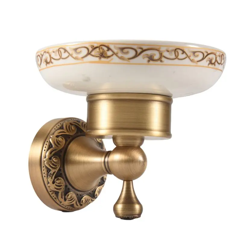 ABLU-Luxury Art Engraved Wall Mount Bathroom Soap Dish Soap Holder, Antique Brass Finish