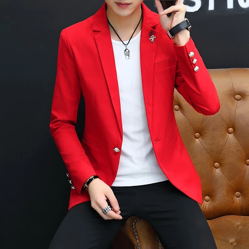 بدلة رجالية حمراء بقصة ضيقة كورية Sle للشباب غير رسمية Jaet عصرية واحدة West irt Haome معطف غربي صغير للخريف Faion #1