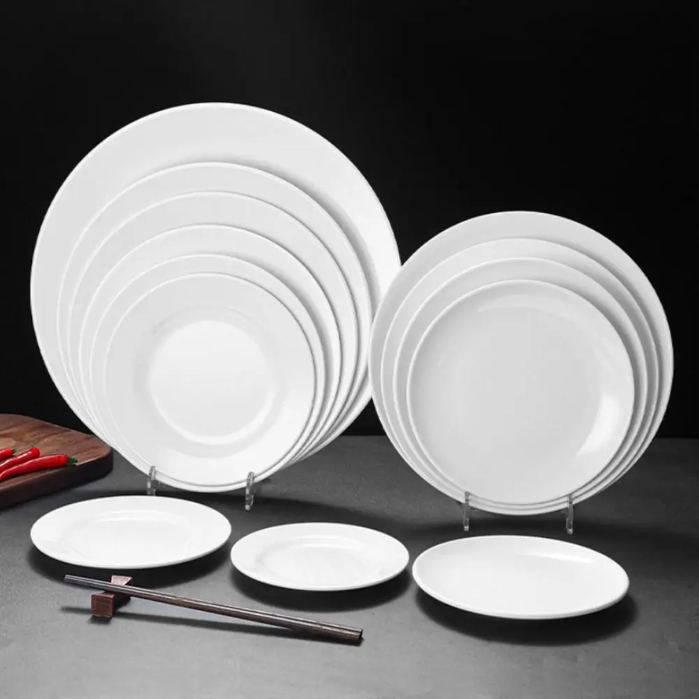 Piatto bianco in melamina porcellana imitazione Piatto bianco rotondo resistente alla caduta per uso domestico Piatto da pranzo durevole infrangibile Ristorante