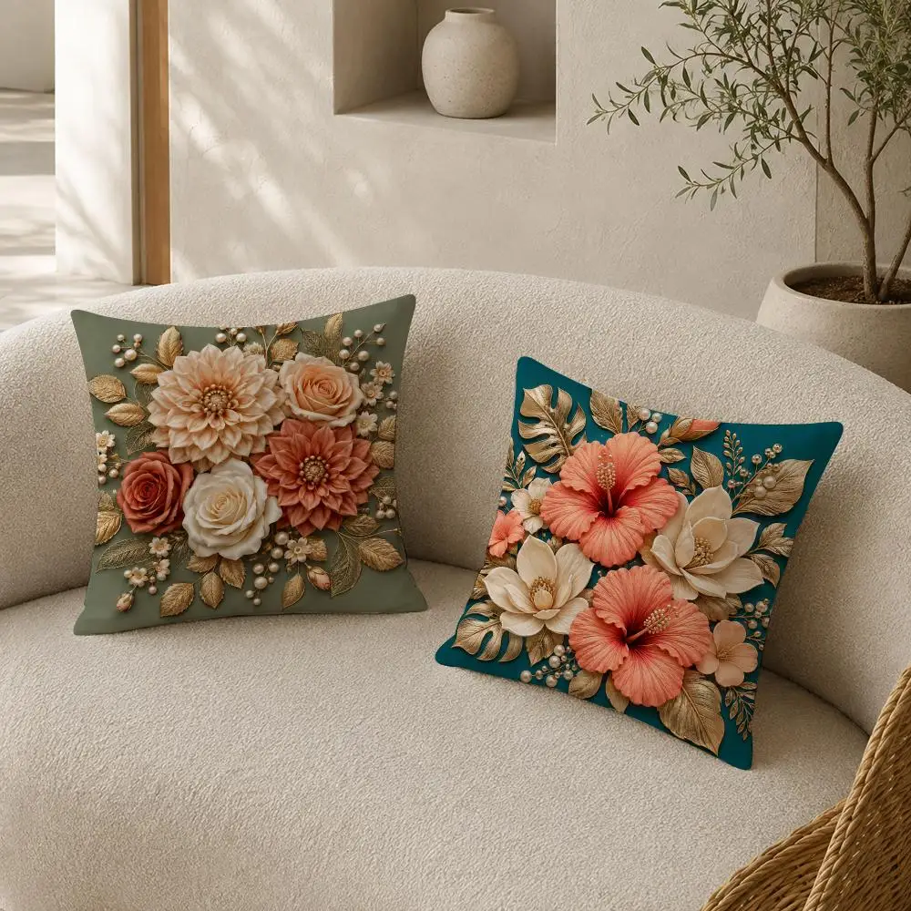 Vintage Floral Bouquet Decor Cushion Cover Pillow Case plush Double-sided Print Square Covers Sofa Home Cushion