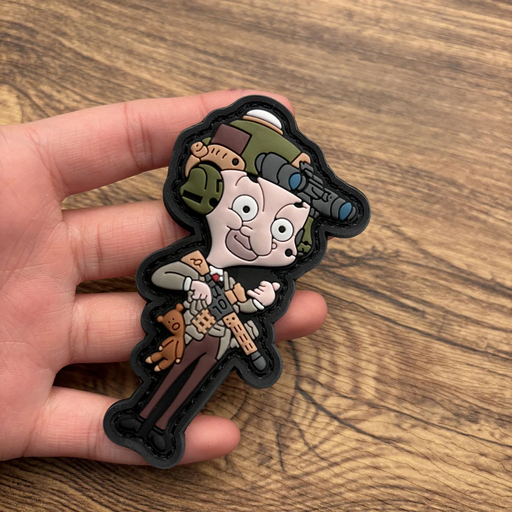 1Pc Cartoon Tactical Luminous Pvc Velcro Patch Q-Version Character with Bear Decoration for Helmet, Includes Hook and Loop Backing, Comes with Matching Loop Surface, Full Coverage with Black Border, Not Easy to Come Off, Waterproof and Wear-Resistant, Suitable for Tactical Vests and Backpacks