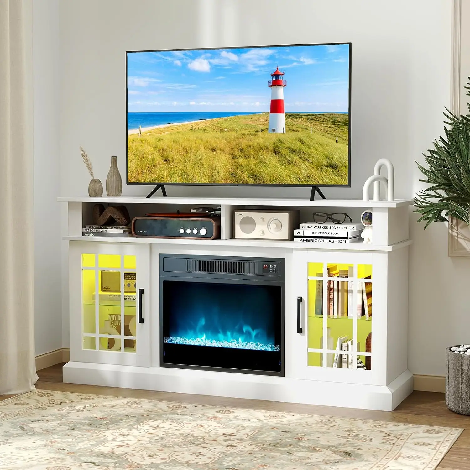 Electric Fireplace TV Stand LED 1400W Remote 48