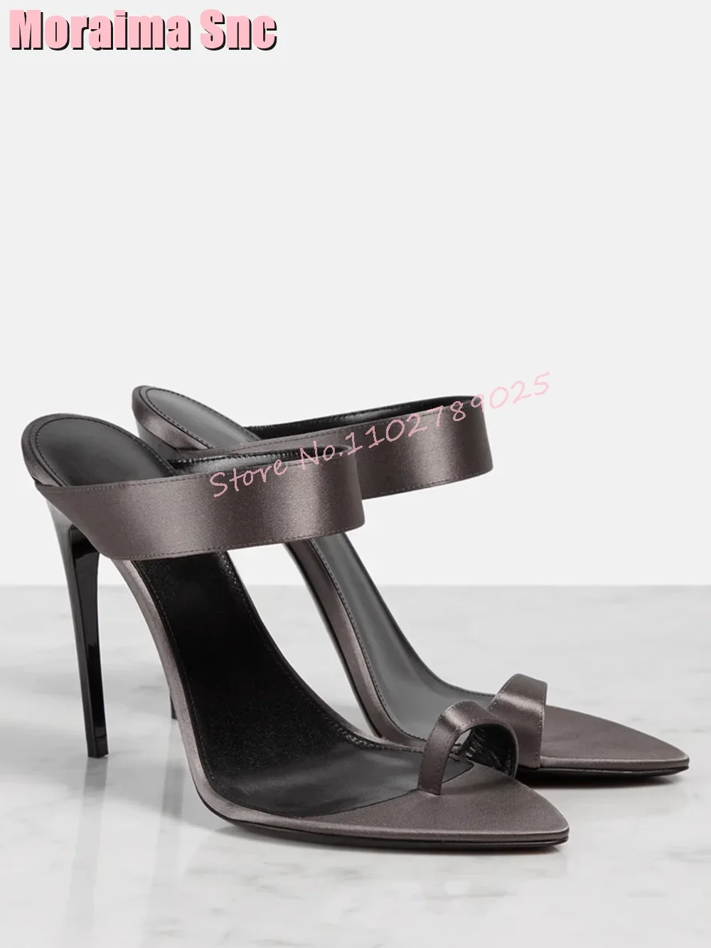 

Black Sexy Satin Clip Toe Slippers Stiletto High Heel Pointed Toe Shallow Elegant Women Shoes Sandals Slides Solid Fashion 2026