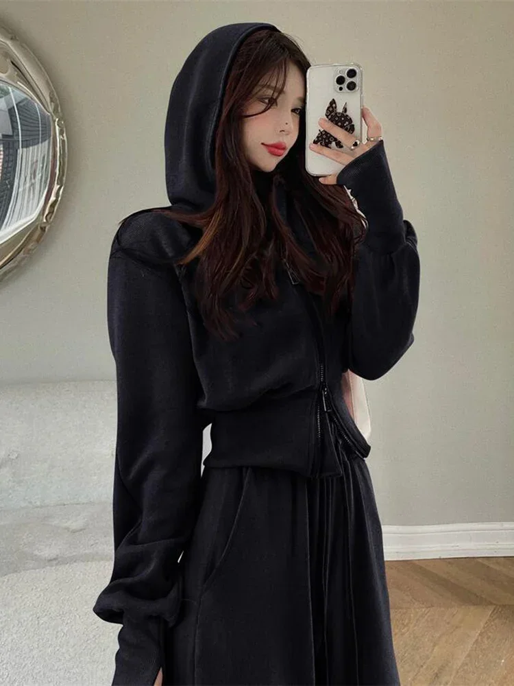 2023 Autumn Tracksuit Women Two Piece Set Korea Zip Up Hoodie Drawstring Sweatpants Casual Pants Solid Sportswear Female Suit