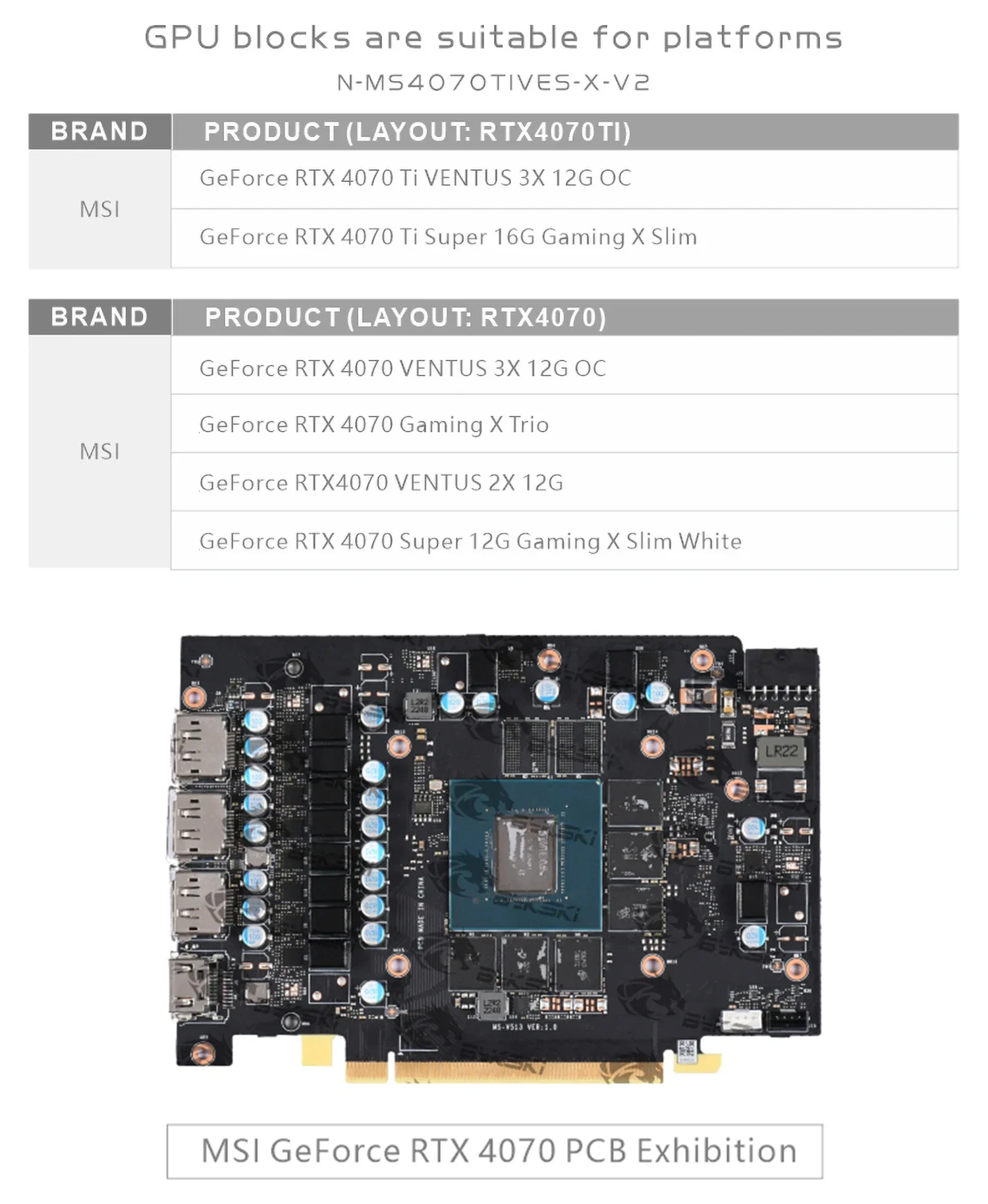 Imagem -06 - Bykski-sistema de Arrefecimento a Água Bloco Gpu para Msi Geforce Rtx 4070ti Ventus 3x 12g oc Placa de Vídeo Radiador de Cobre N-ms4070tives-x-v2