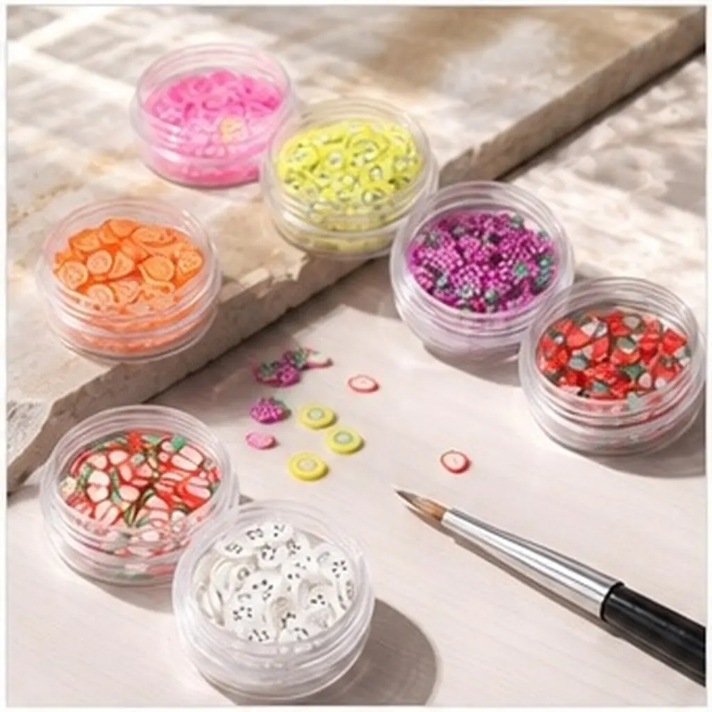 1Set Fruit Clay Slice Nail Art Abundant 12 Kinds Watermelon Orange Strawberry Lemon Grape DIY Nail Decoration Boxed Set