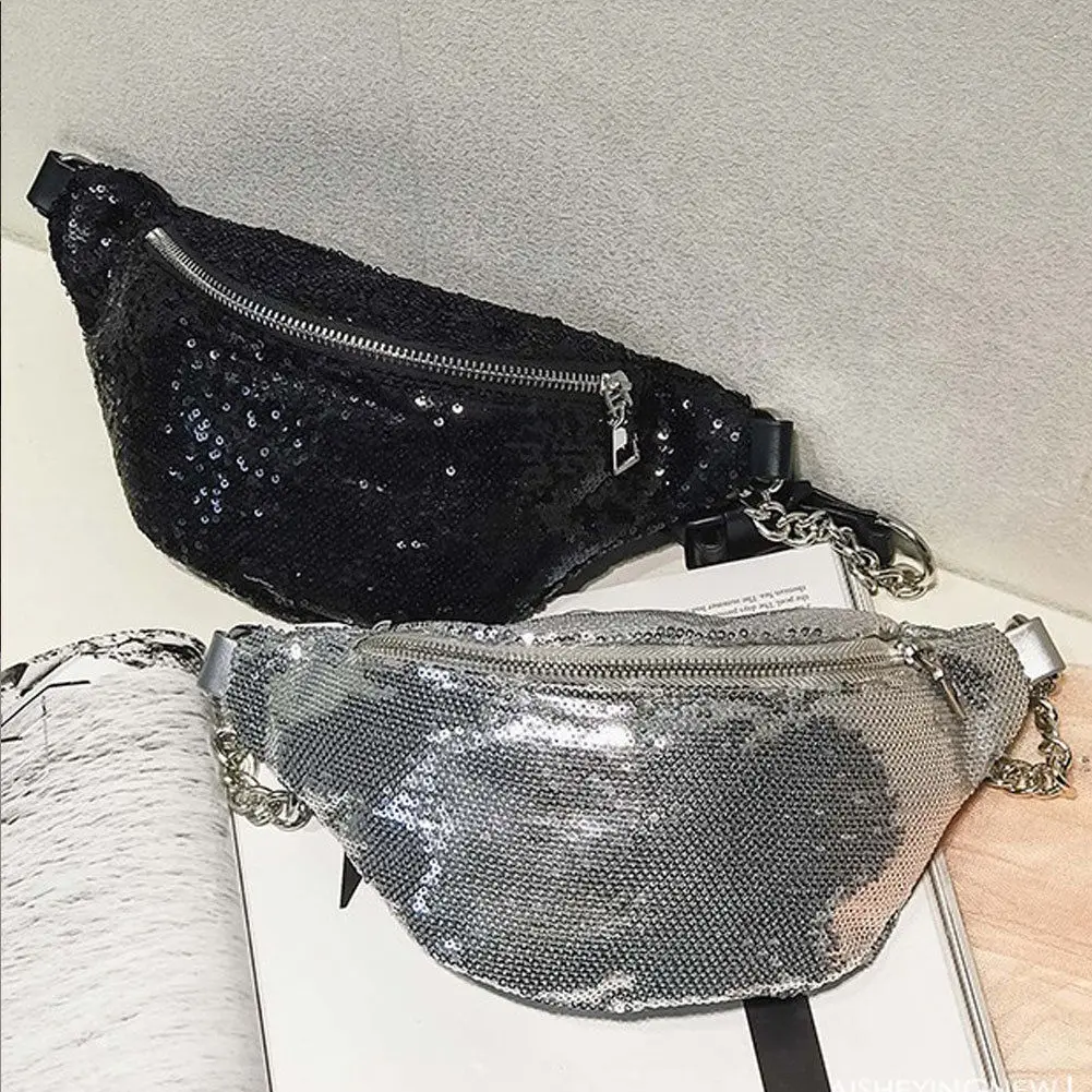 Women Sequin Fanny Pack Fashion Female Waist Bag 2022 New Chest Pouch Shoulder Bag Glitter Bum Belts Bags Waist Packs