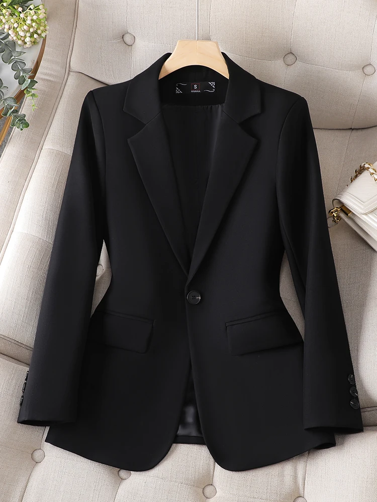 Black Coffee Beige Formal Blazer Ladies Women Long Sleeve Single Button Female Business Work Wear Coat Jacket For Autumn Winter