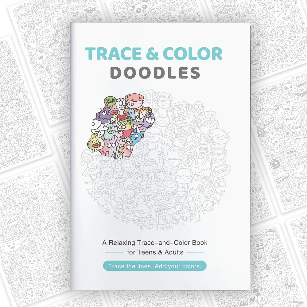 Trace & Color Doodles English Teens & Adults Paperback Relaxing Trace And Color Book Stress Relief Doodle Drawing Activity Book