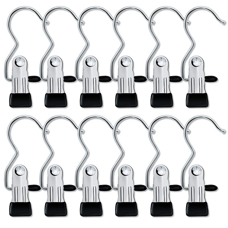 200Pcs/Lot Clothes Hanger Hooks Laundry Stainelss Steel Rack Bag Boot Clothes Pin Holder Rails Clothes Mini Shoes Clip