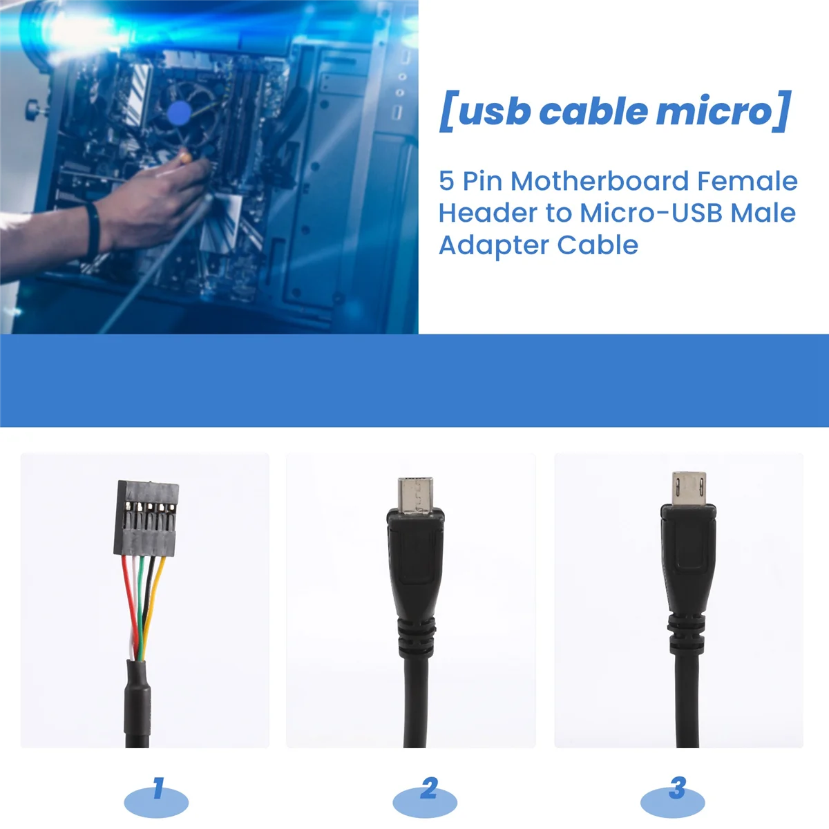 Cabezal hembra de placa base a micro-usb macho, Cable extensor Dupont, 5 pines, 50CM, paquete de 2