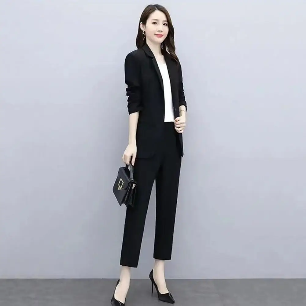 2 Pcs/Set Lady Formal Clothes Turn-down Collar Long Sleeve Women Business Suit Loose Formal OL Commute Jacket Trousers Set