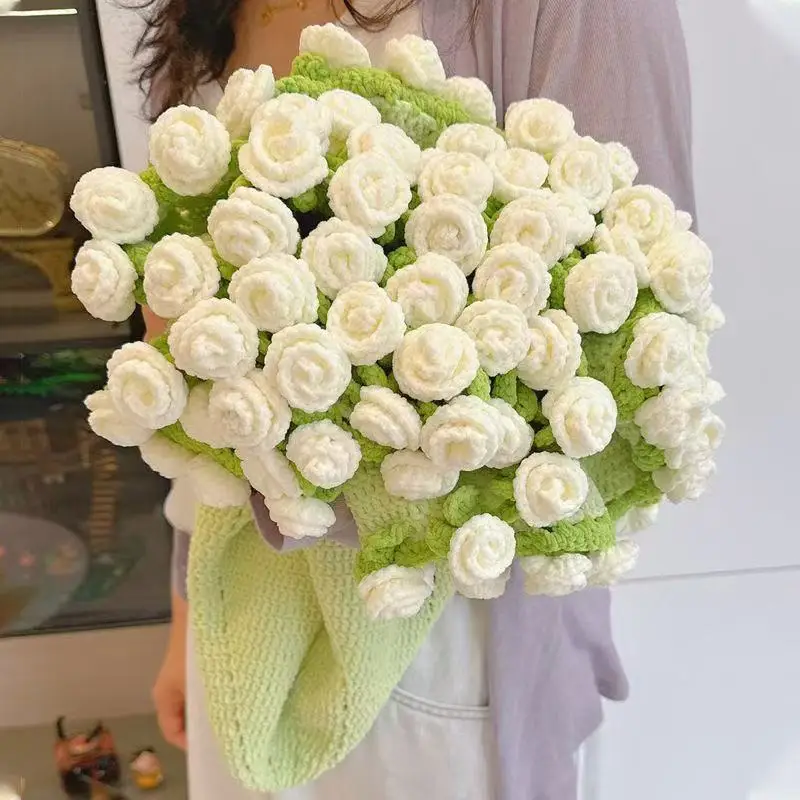 Handmade DIY Knitting Yarn Material Kit Matcha Rose Bouquet Blanket Bellflower Bouquet Blanket for Girlfriend Gift